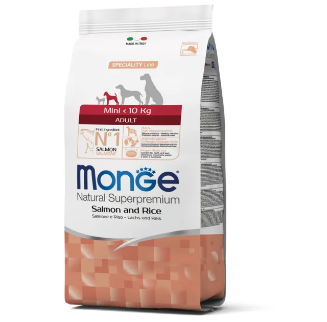 Сухой корм Monge Dog Mini Adult для взрослых собак малых пород, лосось с рисом, 2.5 кг