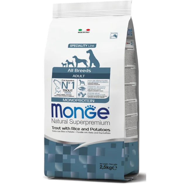 Сухой корм Monge Dog All breeds Adult для взрослых собак всех пород, с форелью, 2.5 кг