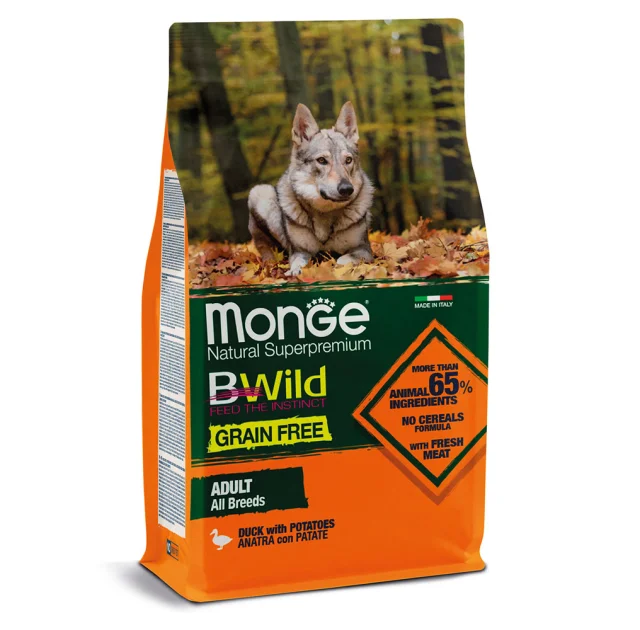 Сухой беззерновой корм Monge Dog Be Wild Gr.Free для собак, с уткой, 2.5 кг