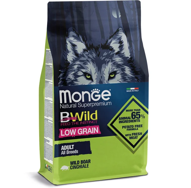 Сухой низкозерновой корм Monge Dog Be Wild Low Grain для собак, с мясом дикого кабана, 2.5 кг