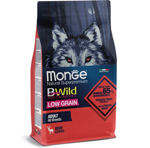 Сухой низкозерновой корм Monge Dog Be Wild Low Grain для собак, с олениной, 2.5 кг