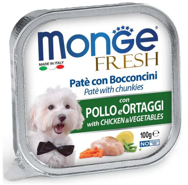 Консервы Monge Dog Fresh для собак, паштет, со свежей курицей и овощами, 100 г