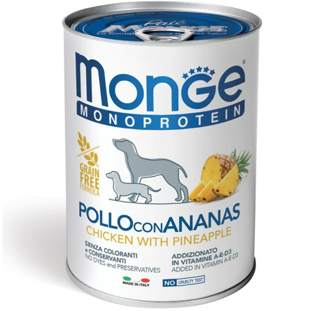 Консервы Monge Dog Fruit Monoprotein для собак, паштет, курица с ананасом, 400 г