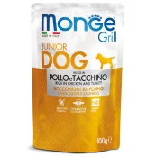 Вологий корм Monge Dog Grill Puppy & Junior для цуценят, запечені шматочки в соусі, курка з індичкою, 100 г