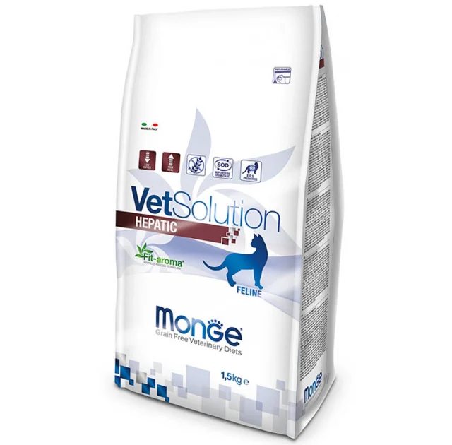 Сухой корм Monge VetSolution Hepatic feline для поддерживания функций печени у кошек, 1.5 кг