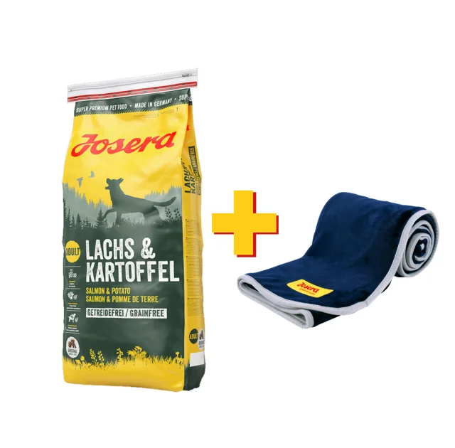 Сухий корм Josera Adult Lachs & Kartoffel для дорослих і активних собак, з лососем та картоплею, 15 кг, плед у подарунок