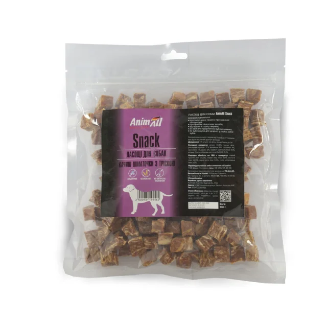 Лакомство AnimAll Snack утиные кусочки с треской, для собак, 500 г