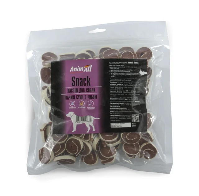 Лакомство AnimAll Snack утиные суши с рыбой, для собак, 500 г