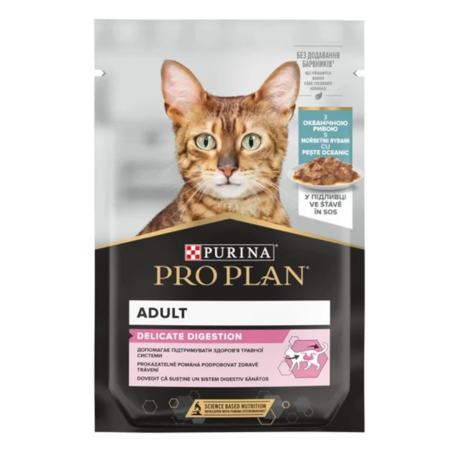 Влажный корм Purina Pro Plan Delicate Nutrisavour для кошек с чувствительным пищеварением, с рыбой, 85 г