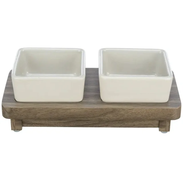 Миски на підставці Trixie "CityStyle", кераміка/МДФ, 2×0,4 л / 12×12 см / 30×4×15 см