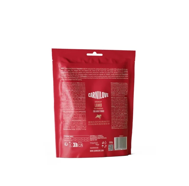 Ласощі Carnilove Dog Crunchy Snack, для собак, ягня, журавлина, 200 г