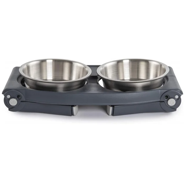 Миска Dexas Double Pet Feeder подвійна, з регульованими ніжками, нержавіюча сталь, сіра, 960 мл