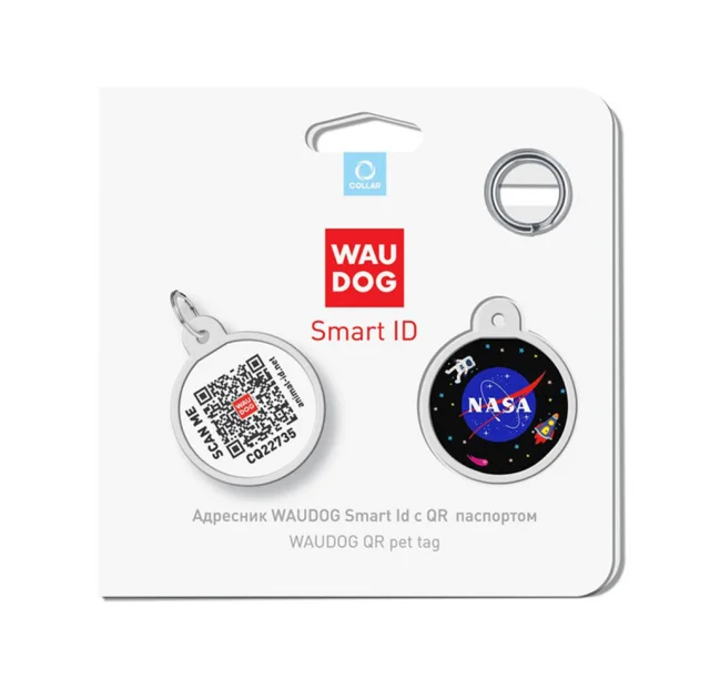 Адресник WAUDOG Smart ID c QR паспортом для собак и котов, металлический, рисунок "NASA", круг, 25 мм