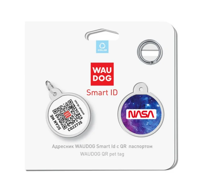 Адресник WAUDOG Smart ID c QR паспортом для собак и котов, металлический, рисунок "NASA21", круг, 25 мм