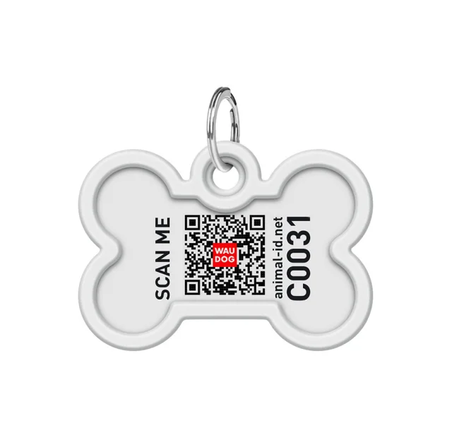 Адресник WAUDOG Smart ID c QR паспортом для собак і котів, метал, "Французький бульдог", кістка, 40×28 мм