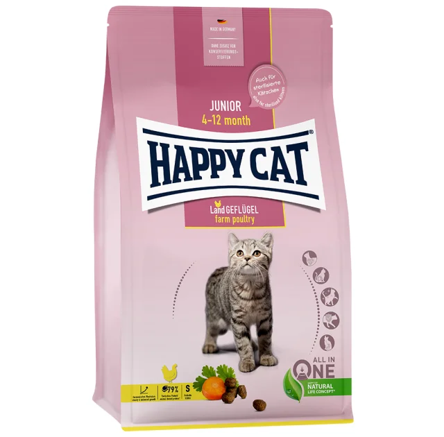Сухой корм Happy Cat Junior Geflugel для котят возрастом от 4 до 12 месяцев, с птицей, 4 кг