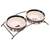 Миски керамические на подставке Trixie для собак, бело-чёрный, 2×600 мл, 15 см