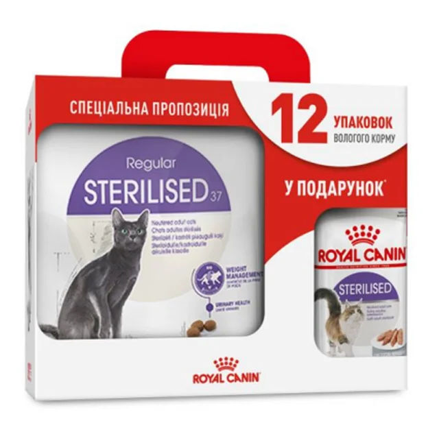 Сухой корм Royal Canin Sterilised 37 для стерилизованных кошек, 4 кг + 12 паучей в подарок