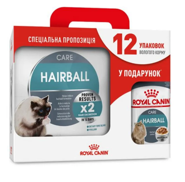Сухой корм Royal Canin Hairball Care для вывода шерсти у кошек, 4 кг + 12 паучей в подарок