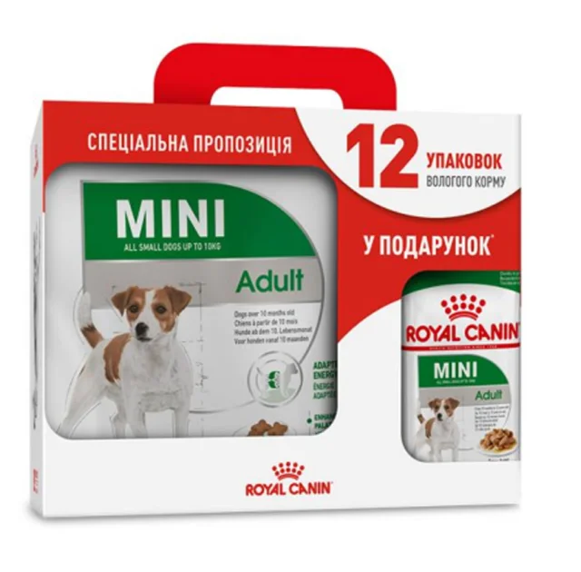Сухой корм Royal Canin Mini Adult для собак мелких пород, 4 кг + 12 паучей в подарок