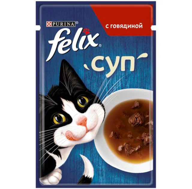 Влажный корм Purina Felix Soup для кошек, суп с говядиной, 48 г
