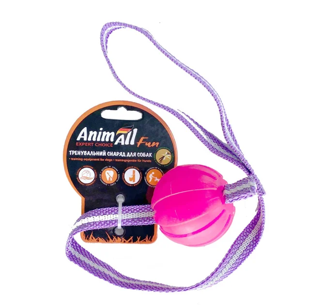 Игрушка AnimAll Fun для собак, тренинг мяч со шлейкой, 6 см, коралловая