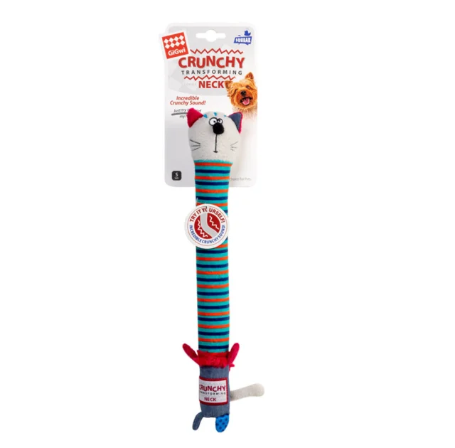 Игрушка GiGwi Crunchy, для собак, кот с хрустящей шеей, текстиль, 28 см