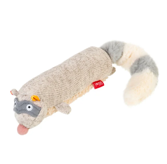 Мягкая игрушка GiGwi Plush, для собак, плюшевый енот, с пищалкой, текстиль, 17 см