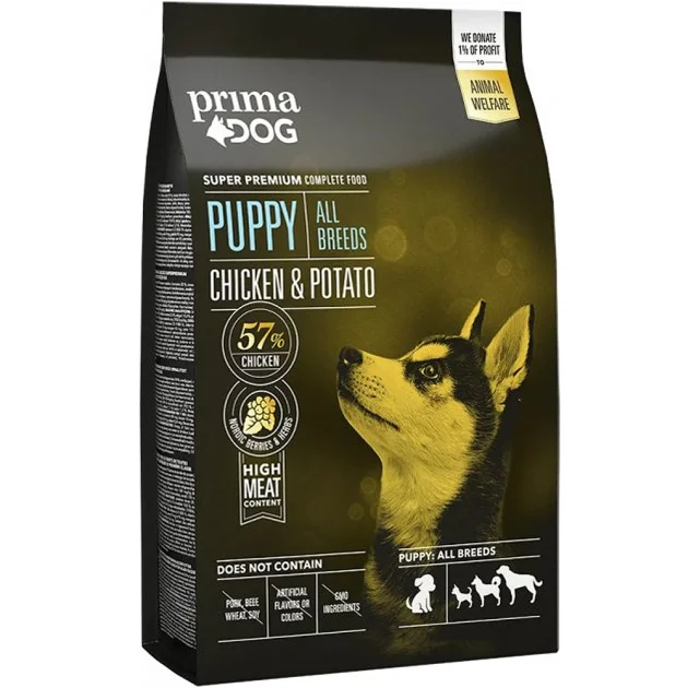 Сухой корм PrimaDog для щенков всех пород, с курицей и картофелем, 10 кг