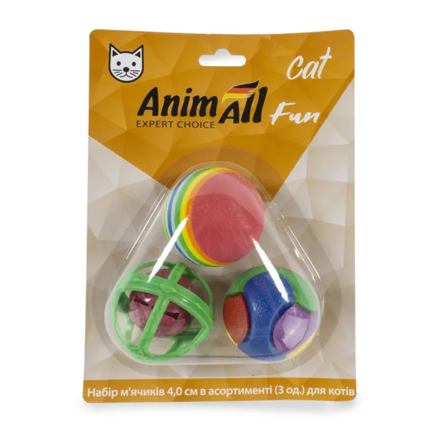 Набір м'ячиків AnimAll Fun Cat в асортименті, для котів, 3 шт