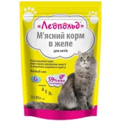 Влажный корм Леопольд Мясной корм в желе для кошек, для вывода шерсти, с говядиной, 85 г