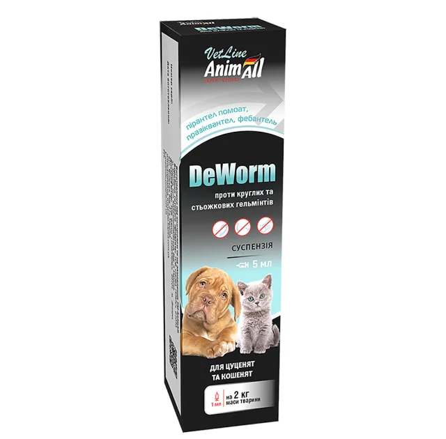 Суспензия AnimAll VetLine DeWorm антигельминтный препарат для щенков и котят, 5 мл
