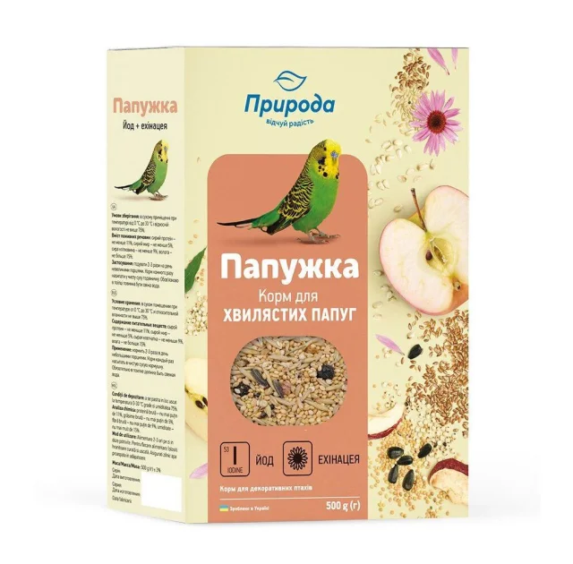 Корм Природа Папужка Йод и Эхинацея для волнистых попугаев, 500 г