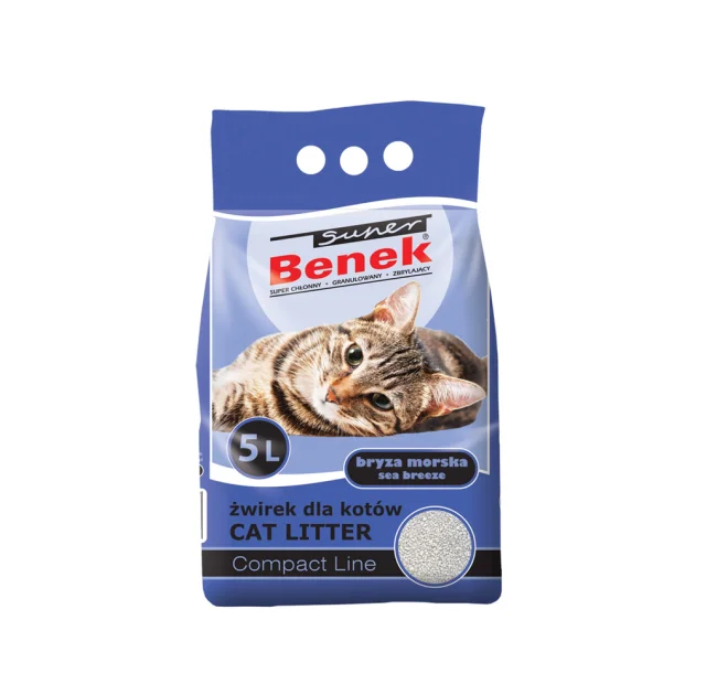Бентонітовий наповнювач Super Benek Compact для котячого туалету, з ароматом морської свіжості, 5 л