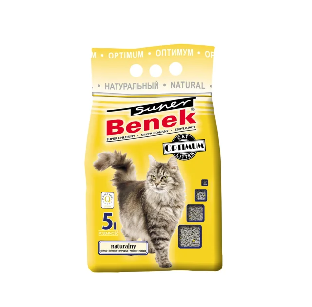 Бентонітовий наповнювач Super Benek Optimum для котячого туалету, без аромату, 5 л