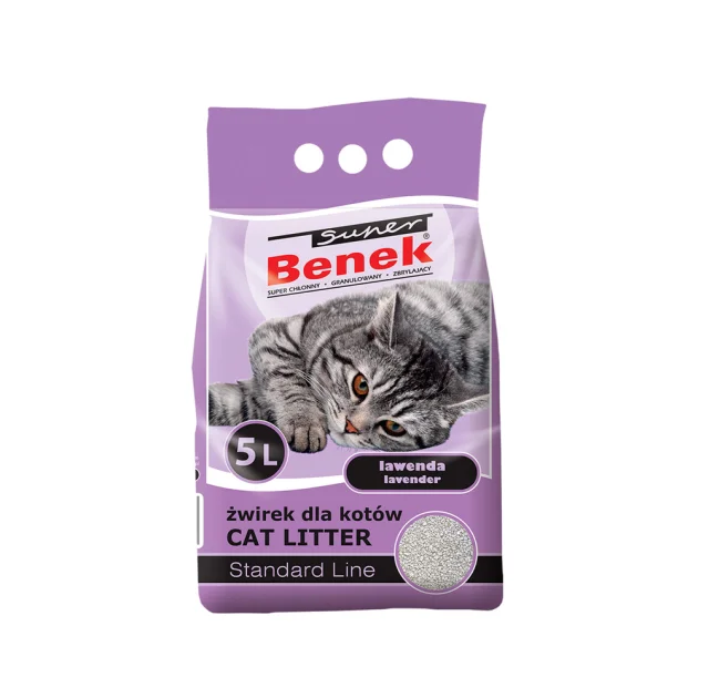 Бентонітовий наповнювач Super Benek Standart для котячого туалету, з ароматом лаванди, 5 л