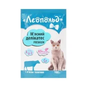 Влажный корм Леопольд Мясной Деликатес с телятиной и индейкой в соусе, для кошек, 100 г