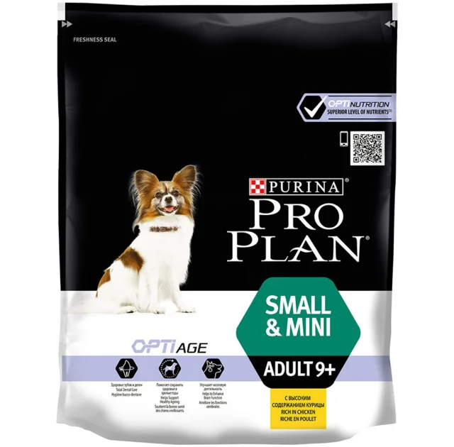 Сухой корм Purina Pro Plan Small&Mini Adult 9+ для собак мелких пород старше девяти лет, с курицей, 700 г