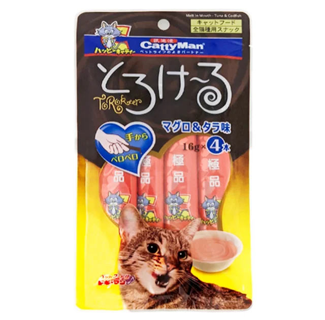 Жидкое лакомство CattyMan Tuna&Codfish для кошек, тунец с треской, 4 шт × 16 г