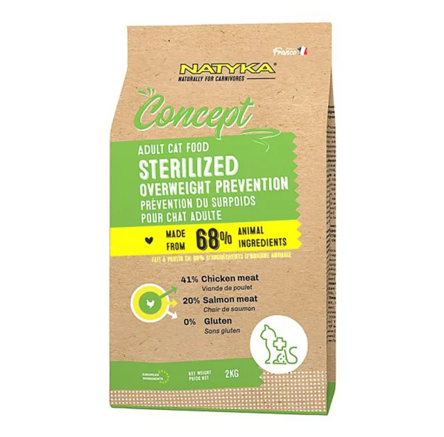Сухой корм Natyka Concept Cats Adult Sterilized для стерилизованных кошек, курица и лосось, 2 кг