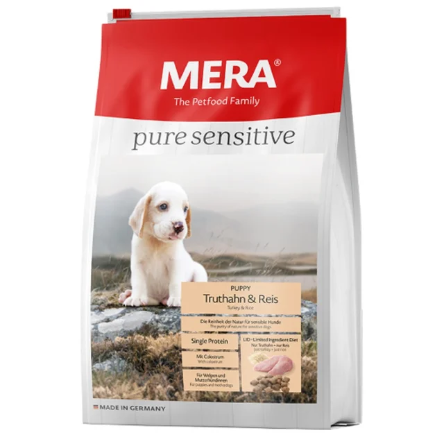 Сухой корм Mera Pure Sensitive Junior для щенков и кормящих собак, с мясом индейки и рисом, 12.5 кг