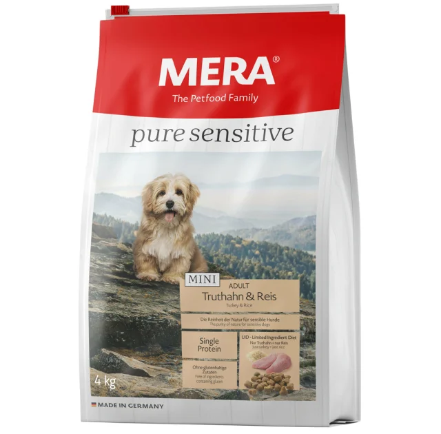 Сухий корм Mera Pure Sensitive Mini Adult Truthahn&Reis для собак малих порід, з індичкою та рисом, 4 кг