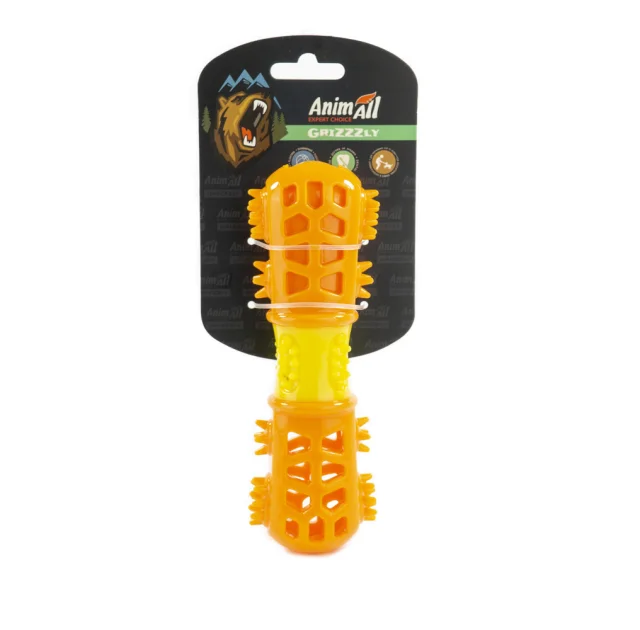 Іграшка AnimAll GrizZzly мультифункціональна кісточка, для собак, 18.7×6×4.2 см, оранжево-жовта