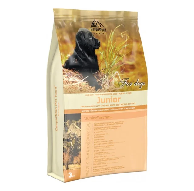 Сухий корм Carpathian Pet Food Junior для цуценят всіх порід віком від 1 місяця до 1 року, з куркою, 3 кг