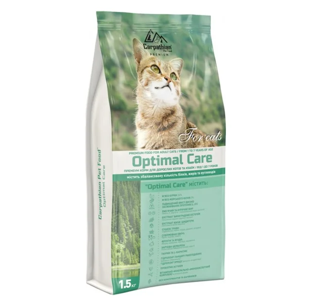 Сухой корм Carpathian Pet Food Optimal Care для взрослых кошек всех пород от 1 до 7 лет, с курицей, 1.5 кг