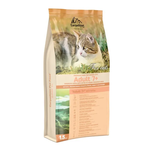 Сухой корм Carpathian Pet Food Adult 7+ для котов и кошек преклонного возраста, с курицей, 1.5 кг