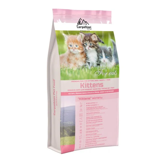 Сухой корм Carpathian Pet Food Kittens для котят всех пород от 1 месяца до 1 года, с курицей, 12 кг