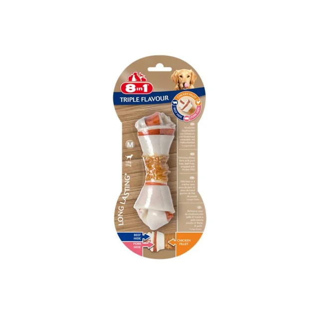 Ласощі для собак 8in1 Triple Flavour жувальна кістка, M, з м'ясом, 1 шт