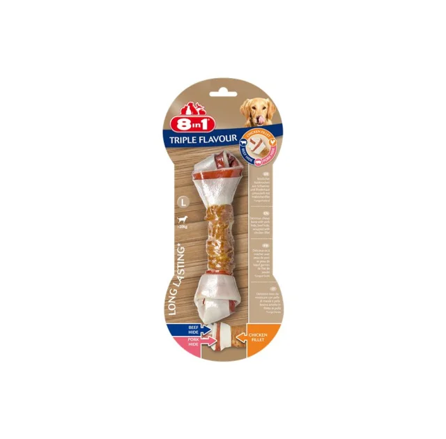 Ласощі для собак 8in1 Triple Flavour жувальна кістка, L, з м'ясом, 1 шт