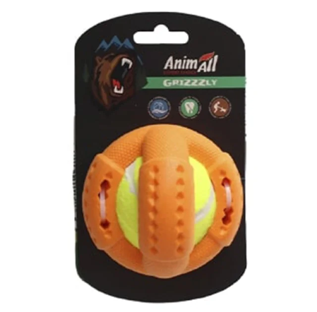 Игрушка AnimAll GrizZzly для собак, теннисный мяч, желто-оранжевый, 11.2 см